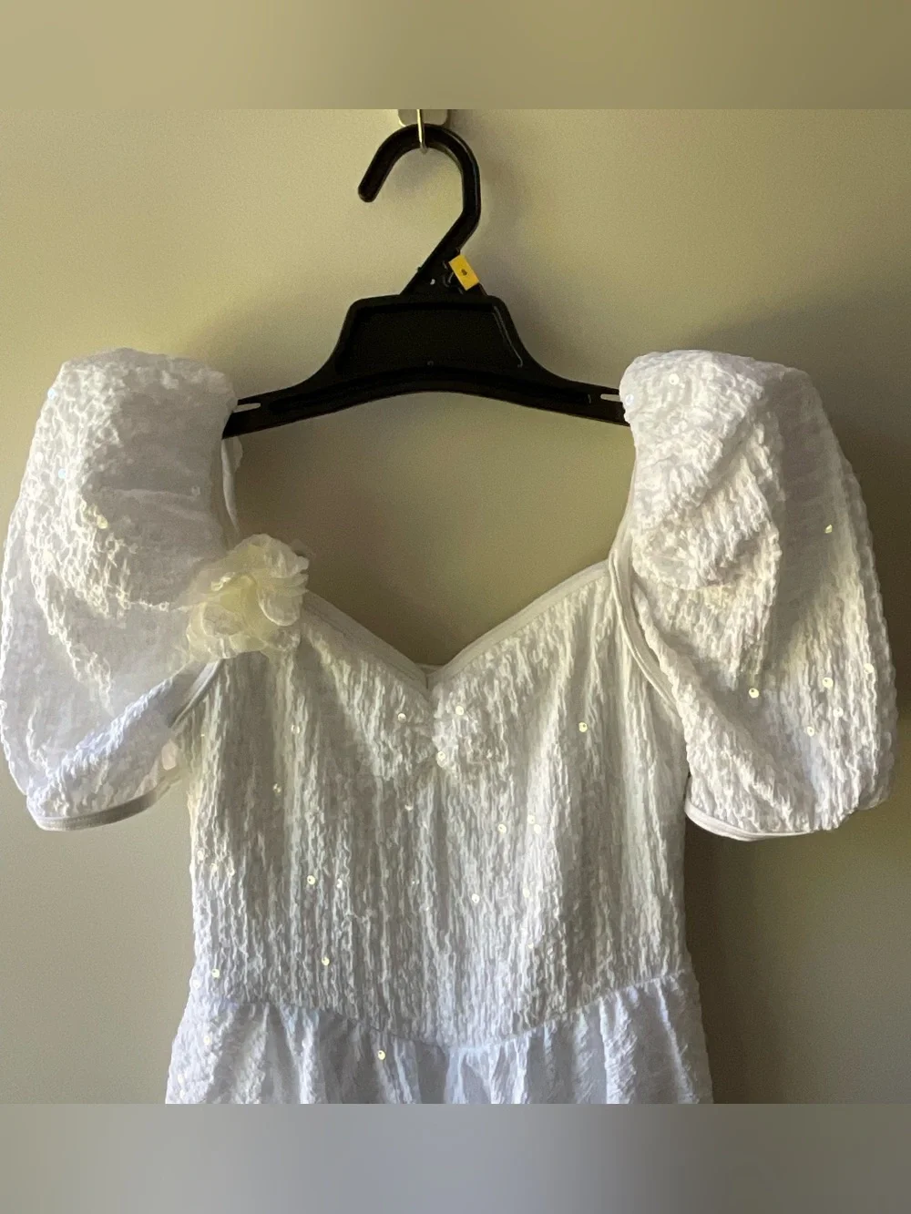 Weissman White Puff-Sleeve Sequin Mini Dress